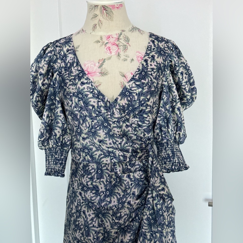 cinq a sept Blue Floral Puff-Sleeve Midi Dress - Picture 5 of 16
